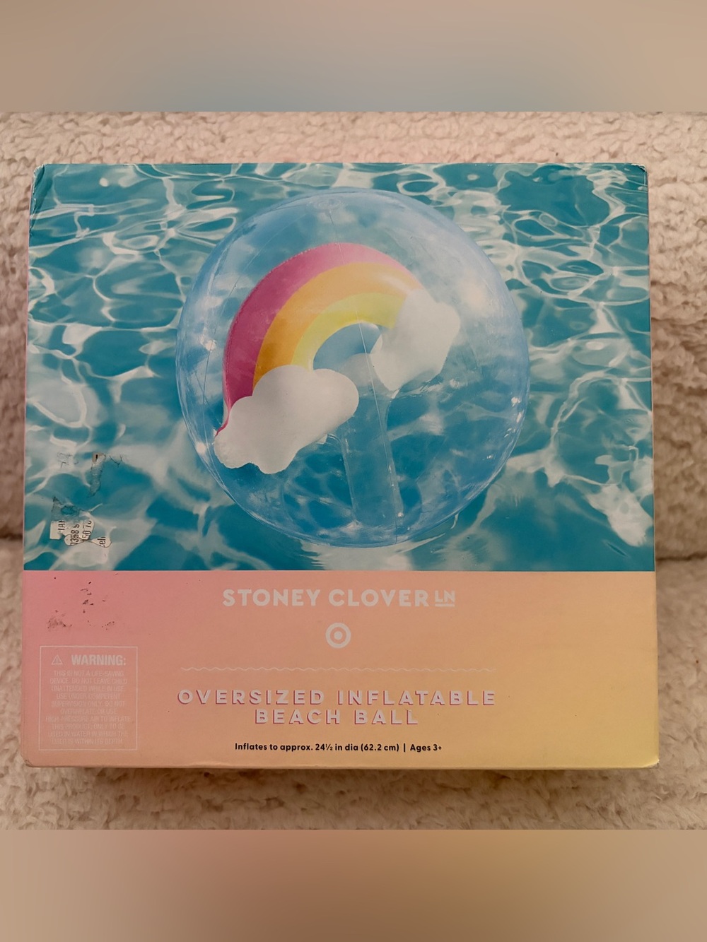 Stoney Clover Lane Clear Inflatable Beach Ball with Pink-Yellow Rainbow